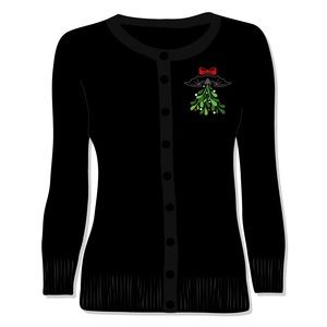 Bewitched Wicker Merry Scary Christmas Wreath Embroidered Cardigan